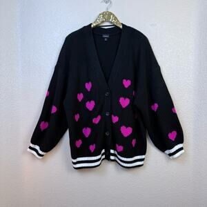 Torrid • Drop Shoulder Black and Pink Heart Cardigan